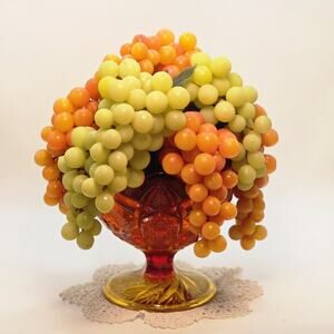 Amberina Aztec Pattern Jeannette Compote Dish Vintage Faux Grape Arrangement